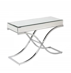 42" Silver Mirrored Glass Cross Leg Console Table