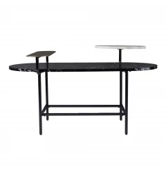 42" Black Faux Marble And Metal With Iron Coffee Table