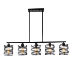Industrial Black Cage Five Light Metal Pendant Chandelier