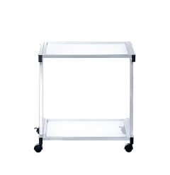 White and Clear Glass Rolling Printer Cart