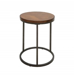 24" Black And Wood Brown Wood And Iron Round End Table
