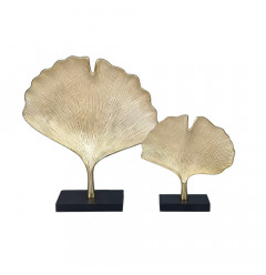 Set Of Two 15" Gold Gingko Leaf Aluminum Sculptures