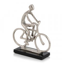 10" Silver and Black Marble Aluminum Man on Bike Sculpture