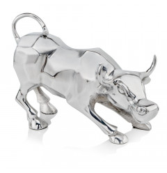 10" Silver Metal Bull Sculpture