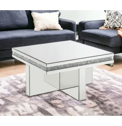32" Silver Glass Mirrored Coffee Table