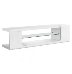 15.75" X 59" X 15.75" White Clear Hollow Core Tempered Glass TV Stand
