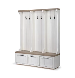 White And Medium Brown Wood Hall Tree With Storage