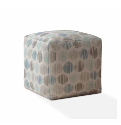 17" Blue Cotton Polka Dots Pouf Ottoman