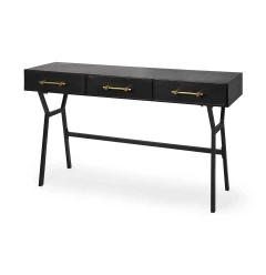 Black Metal Matte Finish Writing Desk With 3 Drawers