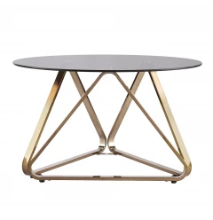 31" Champagne Glass And Metal Round Coffee Table
