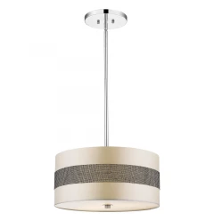 Harmony 3-Light Metallic Silver Pendant With Crystal Studded Platinum Sheen Shade