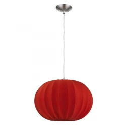 Shanghai 1-Light Brushed Nickel Pendant With Sheer Red Ribbon Shade
