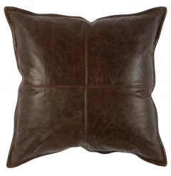 22" Brown Leather Down Blend Throw Pillow