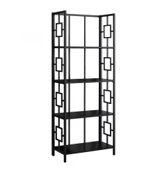 black metal geometric bookcase with rectangular shelves and symmetrical design