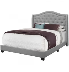 Solid Wood Queen Tufted Gray Upholstered Linen Bed With Nailhead Trim