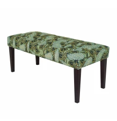 42" Green and Blue Tufted Floral Upholstered Bench