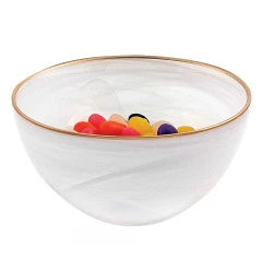 6 Hand Crafted White Gold Glass Bowl With Gold Rim