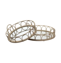 railings mirrored glass bottom round tray on a table