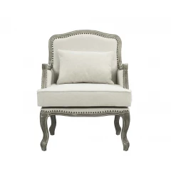 29" Cream And Brown Linen Arm Chair