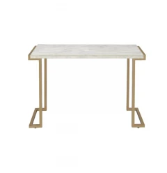 44" White And Gold Faux Marble And Iron Coffee Table
