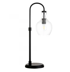 27" Black Metal Arched Table Lamp With Clear Dome Shade