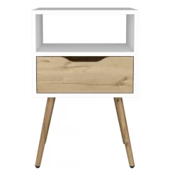 Modern White and Light Oak Bedroom Nightstand