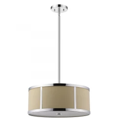 Butler 3-Light Polished Chrome Pendant With Coarse Cream Linen Shade And Opal Acrylic Diffuser