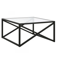 32" Black Glass And Steel Square Coffee Table