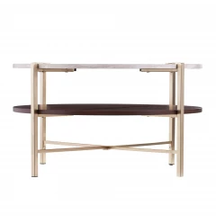 33" Brass Solid Manufactured Wood And Metal Round Coffee Table