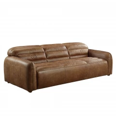 cocoa grain leather black sofa with natural wood accents in comfortable rectangle design