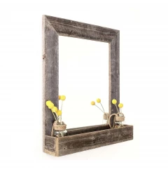 Rustic Weathered Gray Reclaimed Wood Plank Mirror With Shelf
