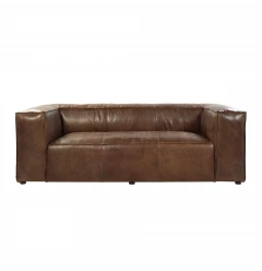 Brown grain leather black sofa with natural materials and comfortable design