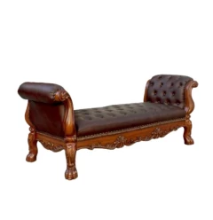 74" Brown and Dark Brown Upholstered Faux Leather Bench