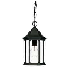12" Narrow Matte Black Glass Lantern Hanging Light
