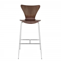 30" Brown And Silver Metallic Stainless Steel Bar Chair