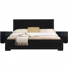 Moma Black Wood Platform King Bed With Two Nightstands