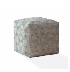 17" Blue Cotton Ikat Pouf Ottoman