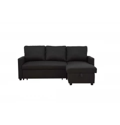 Charcoal Linen Sleeper L Shaped Two Piece Sofa and Chaise Sectional