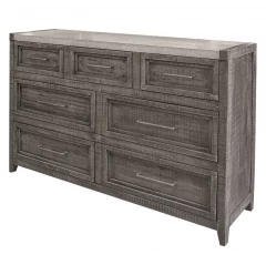 62" Gray Solid Wood Seven Drawer Triple Dresser
