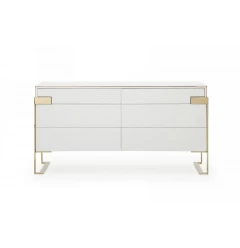 60" Gold and White Solid and Manufactured Wood Six Drawer Double Dresser