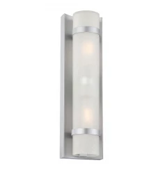 Two Light Brushed Silver and White Glass Wall Sconce