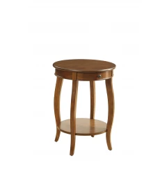 24" Brown Solid Wood Round End Table With Shelf