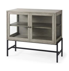 38" Gray Solid Wood Sideboard with Two Glass Doors