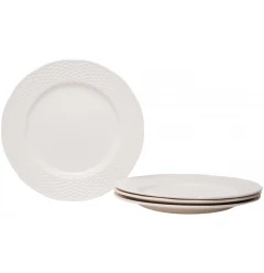White Four Piece Weave Stoneware Service For Four Dinner Plate Set