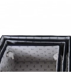 13.5" X 17" X 22.5" Blue Fabric Basket With Bow  Decoration Set Of 5