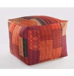 24" Red Cotton Blend Ottoman