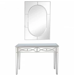 48" Silver Mirrored Glass Console Table And Drawers