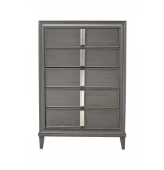 38" Gray Solid Wood Five Drawer Chest