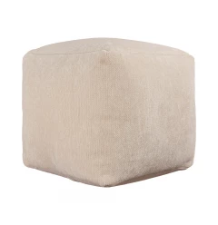 18" Ivory Chenille Cube Pouf Ottoman