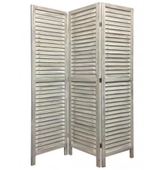 Stylish Three Panel Washed White Shutter Divider Screen